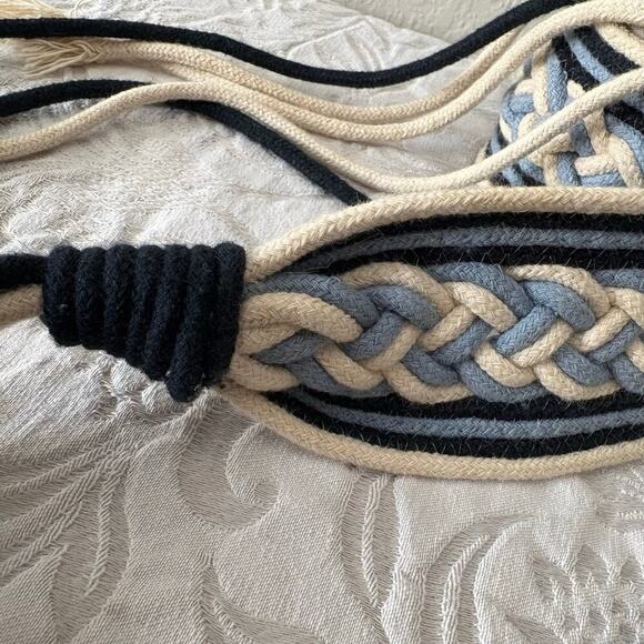 VTG Braided Canvas Belt 3 Tone Cream Blue OS Granola Coastal Retro 80s Nautical - Picture 2 of 4